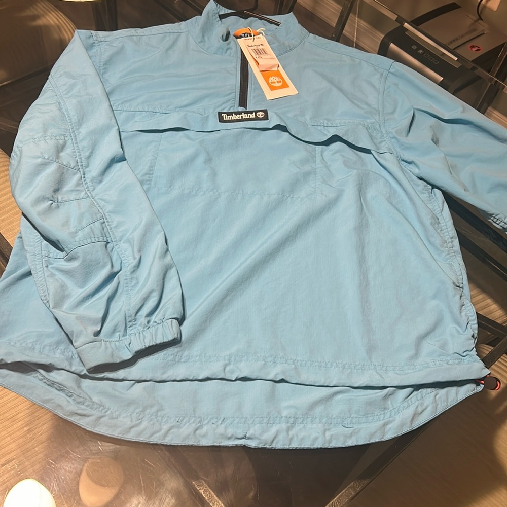 NWT Timberland Light Blue Quarter Zip DWR Hiking Anorak, Men’s Large